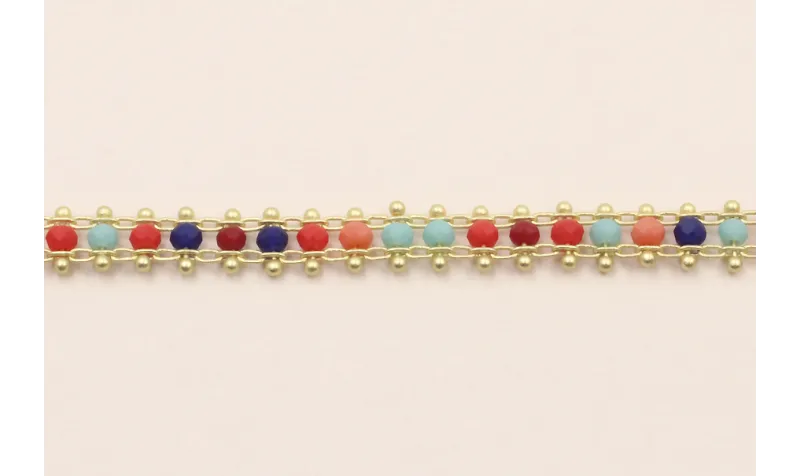 Cadena cristal multicolor 3*2mm  Dorado Mate