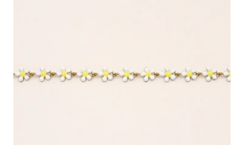 Cadena Latón Margaritas de 5mm Blancas y Amarillas