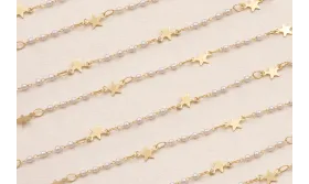 Cadena Perlas 1mm con estrella de 4mm Dorado Mate / Cadenas de Latón / Zamak
