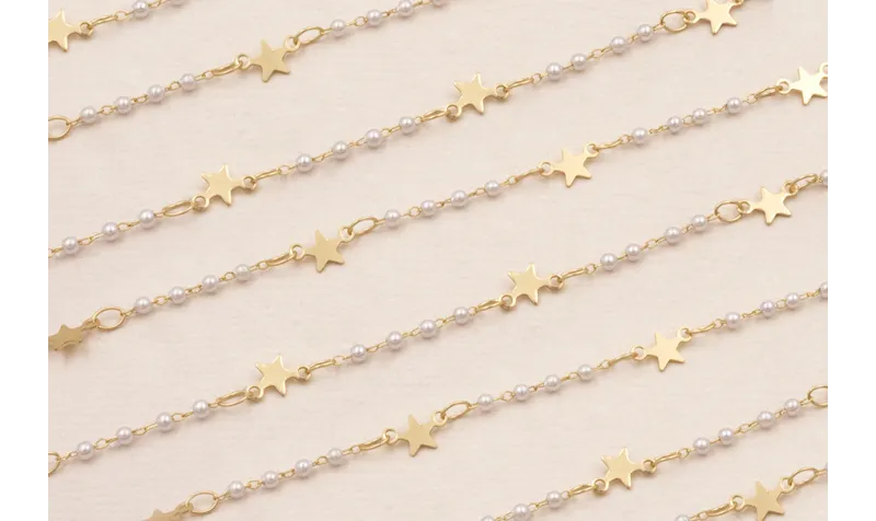 Cadena Perlas 1mm con estrella de 4mm Dorado Mate