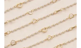Cadena Perlas 1mm y corazon de 5*4mm Dorado Mate / Cadenas de Latón / Zamak