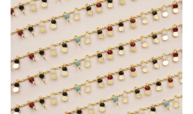 Cadena Discos 3mm con Piedra Multicolor Baño Oro / Cadenas de Latón / Zamak