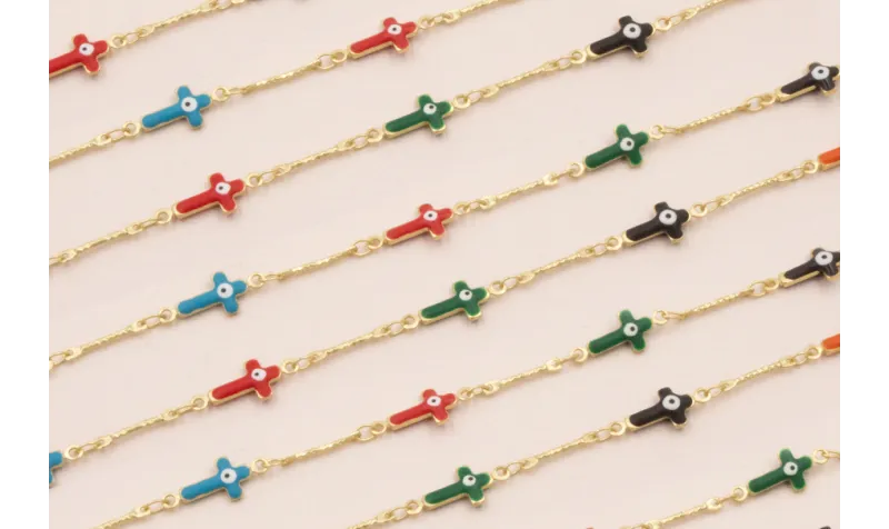 Cadena Cruces 17*7 multicolor Ojo Turco Oro Mate / Cadenas de Latón / Zamak