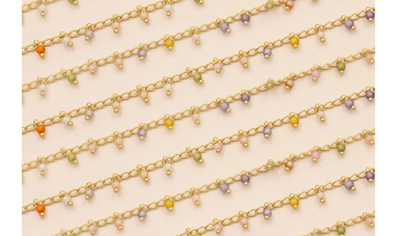 Cadena eslabon 2mm con Pivotes cristal Multicolor / Cadenas de Latón / Zamak