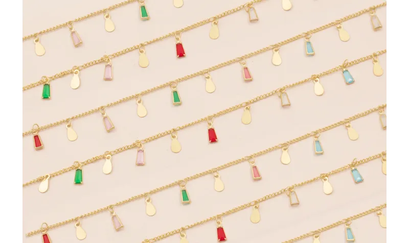 Cadena Oro Mate colgantes cristal multicolor 10mm / Cadenas de Latón / Zamak