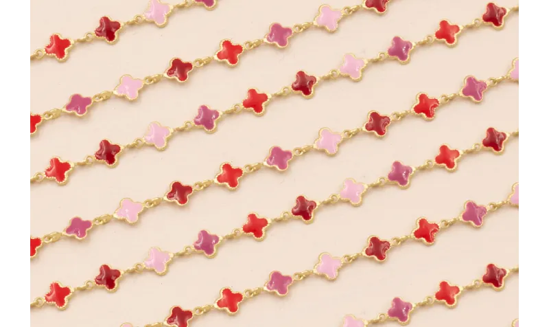 Cadena esmaltes 6*6mm Rojo, Rosa granate Oro Mate / Cadenas de Latón / Zamak