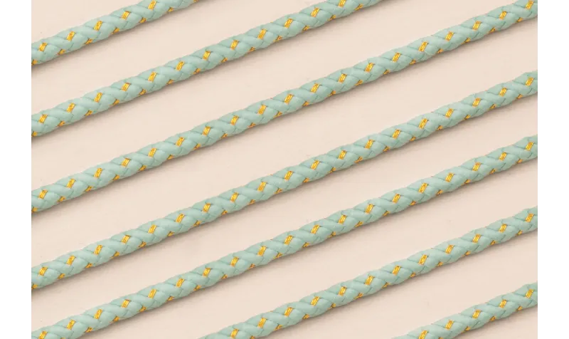 Cordón de 3mm con Hilo Dorado Color Turquesa / Hilos y Cordones, Algodón / Símil