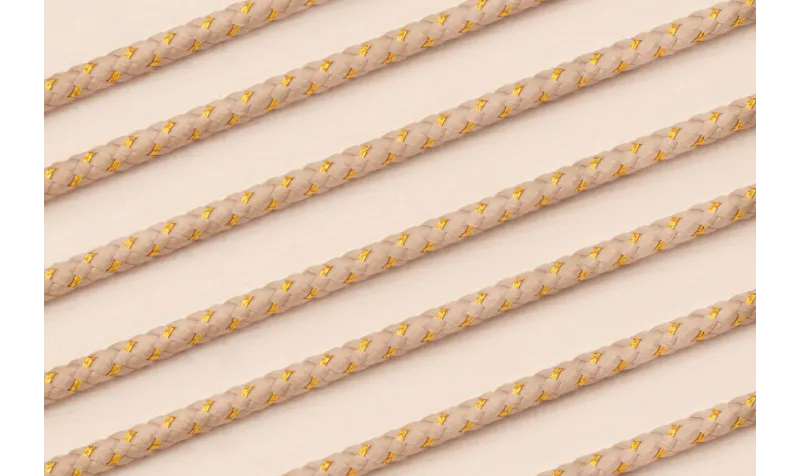 Cordón de 3mm con Hilo Dorado Color Beige / Hilos y Cordones, Algodón / Símil