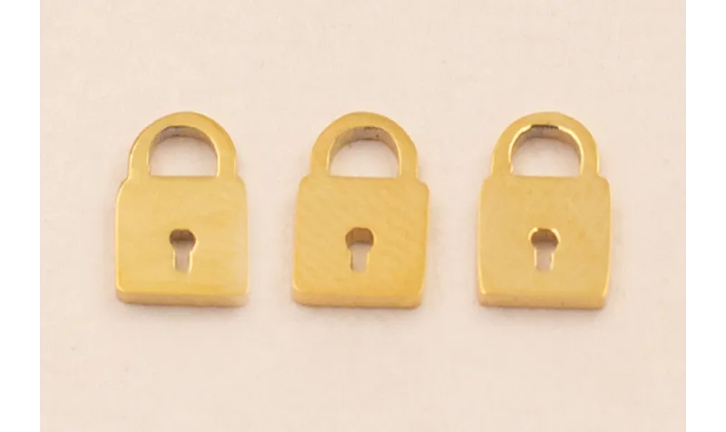 Colgante Acero Inox. Candado 8*5mm ORO / Cuentas Metálicas de Acero Inoxidable